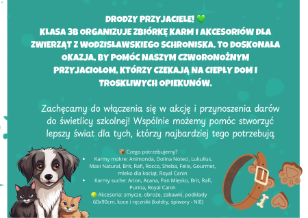 Zbiórka karmy i akcesoriów dla zwierząt.